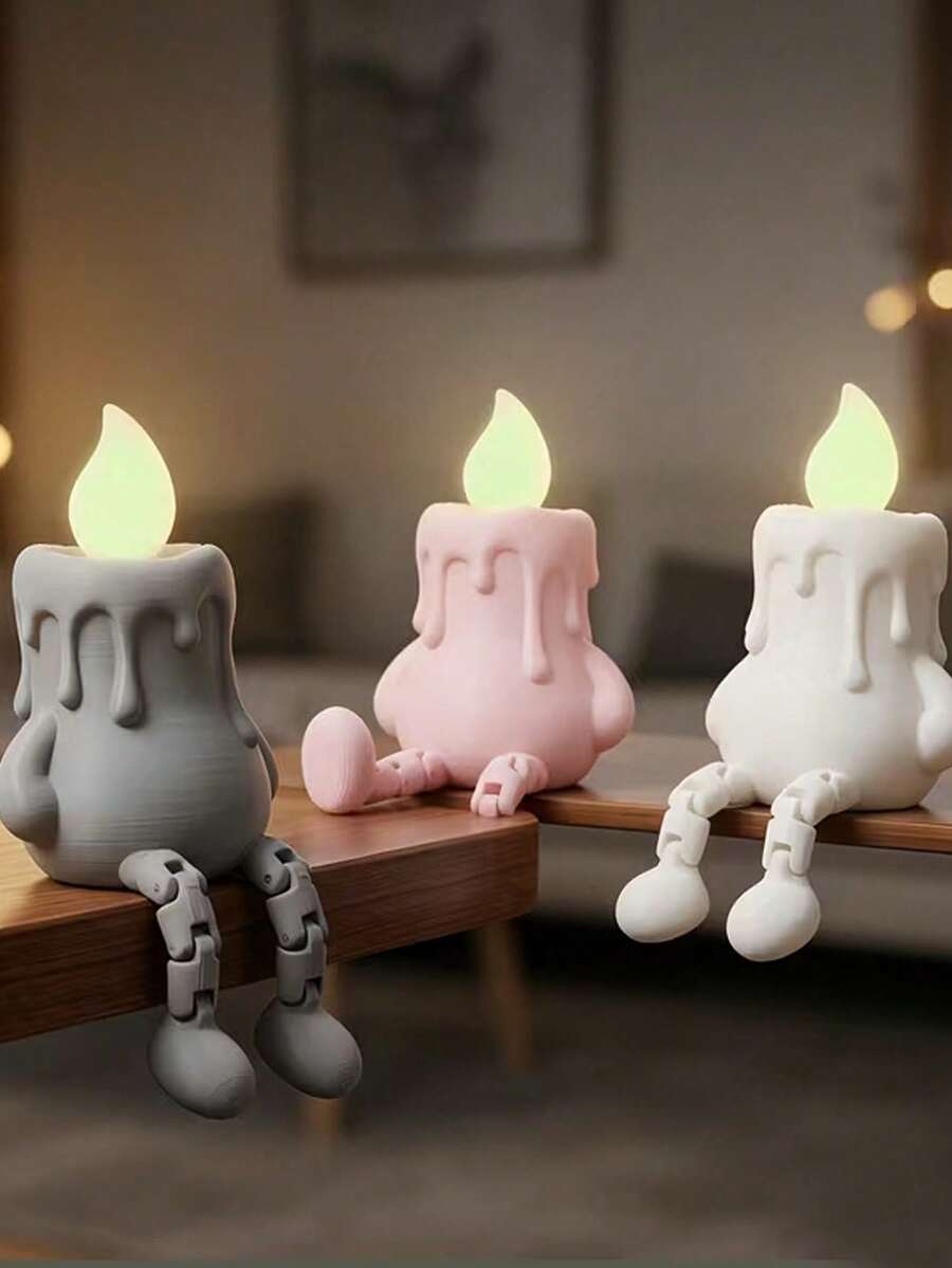 Creative 3D Printed Glow-In-The-Dark Candle Man Figurine, Healing Desktop Decor, Mini Ornament, Desktop Companion Accessory, Suitable For Decoration/Computer Decor, Home Decor - Multicolor - View 1