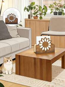 Soporte de servilletas de madera con diseño de girasol, caja de pañuelos de escritorio con veta de madera, caja de almacenamiento de servilletas de girasol de moda, diseño de girasol - Soporte de pañuelos de escritorio estilo bohemio, adecuado para restaurante, cocina o sala de estar, decoración de cocina, soporte de servilletas de mesa, accesorios de cocina, estilo rústico - Multicolor - Ver 4