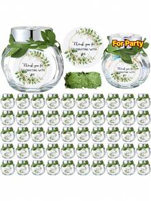1組迷你玻璃罐/蜂蜜罐附蓋子、綠葉緞帶與標籤，每罐容量50ml，密封蜂蜜罐，適用於婚禮、新娘派對伴手禮、嬰兒派對、送給她的/他的禮物，蜂蜜罐禮品組 - 彩色 - 查看 1