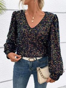 Blusa con estampado floral y mangas abullonadas - Multicolor - Ver 3