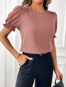 Blusa con mangas abullonadas, blusas de manga corta - Rosa vieja - Ver 3