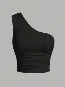 Blusa de un hombro de punto en tonos negro y beis para mujer - Gris - Ver 3