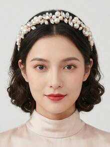 1件金色珍珠水晶新娘髮箍，水鑽裝飾優雅婚禮髮飾，高貴優雅女性髮飾 - 金色 - 查看 4