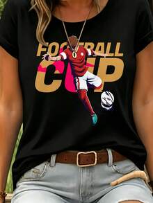 Show Your Passion With This "Football Cup" T-Shirt Featuring A Footballer In Action, Ideal For Football Lovers Who Want To Show Off Their Sporty Style. - 黑色 - 查看 6