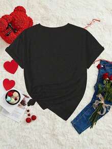 Women's T-Shirt With Custom Print Urban Style 2026 - Spider And Lips Print - Casual Short Sleeve Round Neck T-Shirt, Simple And Artistic Summer Top. - 黑色 - 查看 2
