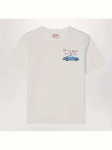 Camiseta Sommer para hombre con estampado de coche de carreras vintage en azul | Eslogan divertido: Llámanos si quieres competir. Camiseta blanca de cuello redondo con tejido resistente, ajuste cómodo para todas las estaciones, ideal para los aficionados al automovilismo. Camiseta holgada y cómoda para hombre. - Blanco - Ver 1