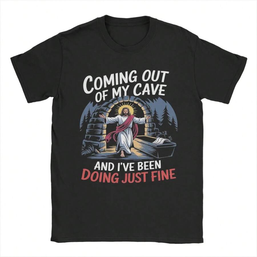 Camiseta Jesus Coming Out Of My Cave para hombre HI1PSter Cotton T1EE Shirt Round Neck Short Sve T Shirts Gift Idea Clothing 220G algodón grueso unisex casual top, textura suave y tacto agradable, cómodo y agradable para la piel. Estilo clásico sencillo que nunca pasa de moda, adecuado para ir al trabajo a diario, hacer deporte, viajar, vacaciones y cualquier ocasión informal. - Negro - Ver 1