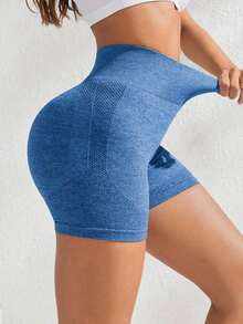 Sport Pantalones cortos deportivos sin costuras de cintura alta para mujer - Pantalones cortos con control de abdomen y elevación del trasero suave para correr, ciclismo, yoga, pickleball, ejercicio, uso diario, color negro - Azul - Ver 6