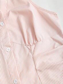 Blusa de mujer de nueva llegada sin mangas con lazo en la cintura y rayas ajustada - Rosado Sandía - Ver 5