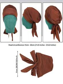1 pieza Pañuelo de cabeza de moda decorado con rhinestones de unicolor, adecuado para uso diario y actividades al aire libre - Caqui - Ver 3
