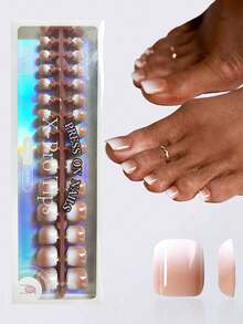 150 piezas de pegatinas de uñas de gel cuadradas de color marrón/rosa, con 15 tamaños disponibles, uñas postizas francesas ombre mate cortas, adecuadas para la decoración de los dedos de los pies de mujeres y niñas - Marrón Mocha - Ver 2