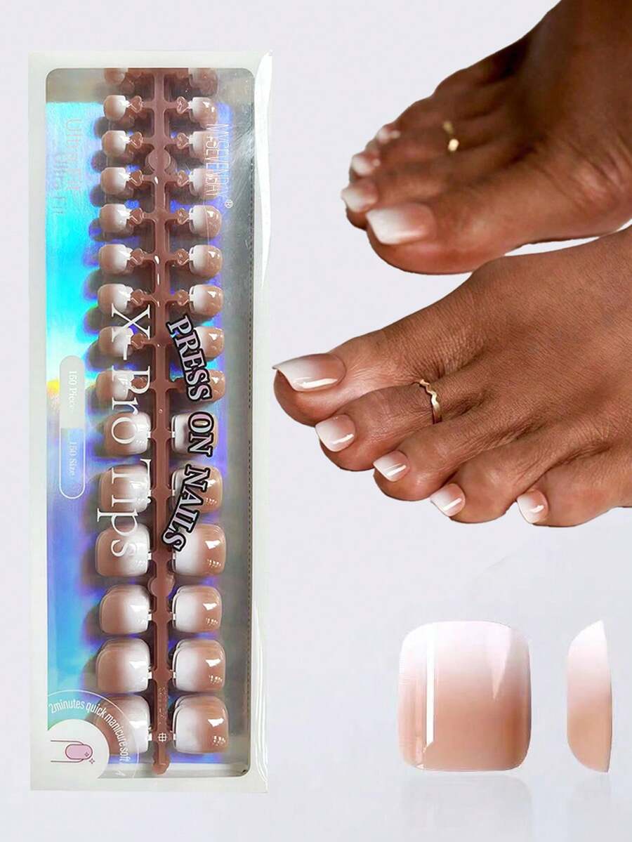 150 piezas de pegatinas de uñas de gel cuadradas de color marrón/rosa, con 15 tamaños disponibles, uñas postizas francesas ombre mate cortas, adecuadas para la decoración de los dedos de los pies de mujeres y niñas