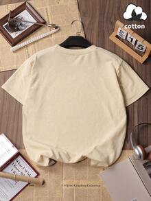 Camiseta casual de verano para mujer de talla grande, con cuello redondo, manga corta, estampado de oso, lema retro y efecto lavado y desgastado de algodón - Albaricoque - Ver 2