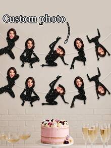 7/14/21pc Custom Photo Dancing Girl Party Banner, Personalized Face Bunting Flag, Funny Dancer Garland For Bachelorette Party, Birthday, Disco Themed Party, Fan Cheering, Friend Gathering - Multicolor - View 1