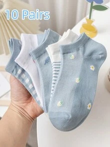 1/5/10 Pairs Strawberry Mesh Multi-Color Casual Fashion Breathable Moisture-Wicking Women's Socks, Women's Casual Mid-Calf Socks, Simple Comfortable Breathable Sports Socks, Basketball Socks, Soccer Socks, Short Socks, Black Socks, White Socks, Couple Socks - Multicolor - View 18