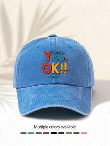 1pc Washed Baseball Cap With "YES OK !!" Letter Print Pattern, Retro American Style Minimalist Casual Versatile Fashionable, High-Quality Decorative Accessory Suitable For Outdoor Activities, Unisex - Washed Cap - View 2