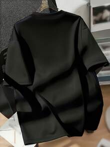 Camiseta de Moda para Mujer con Cuello Redondo - Estilo Vintage Urbano Unisex, Holgada, de Algodón, Manga Corta - Negro - Ver 2