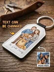 Customized Photo Portrait Keychain, Personalized Family Illustration Key Ring With Custom Text, 2D Flat Printed Gift For Mom, Dad, Grandparents - As Shown - View 6