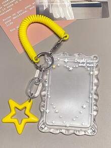 1 PC 2D Ins Style Transparent Lace Card Holder, Simple & Elegant, For Student ID, Bus, Subway, Campus Meal Card And Photocards With Cute Star & Spring Pendant - Multicolor - View 6