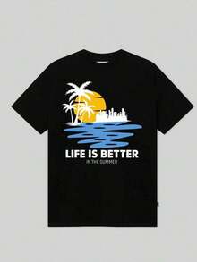 Camiseta unisex de manga corta, para hombreCamisetaVIDAISMEJORENELVERANOTextoConPalmaÁrboles,AmarilloSol,CiudadSkylineYAguaReflexiónGráficoImprimirInformalCortoMangaTeeplayerashombre, , , Dazymujer,romwehombres, bohochic,maestrasregalos,camisetaparaconjuntos de mujercon curvasparamu,y2k, - Negro - Ver 6