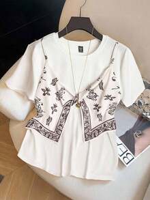 Clasi Camiseta de manga corta con estampado de verano para mujer de talla grande - Multicolor 4 - Ver 1