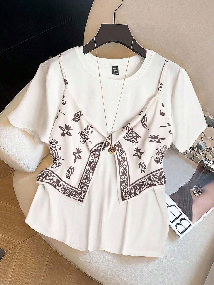 Clasi Camiseta de manga corta con estampado de verano para mujer de talla grande - Multicolor 4 - Ver 1