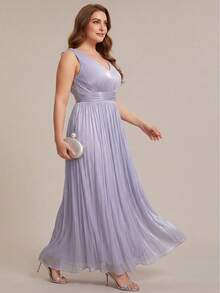 EVERPRETTY Đầm phù dâu cỡ lớn, thanh lịch, không tay, lấp lánh, màu tím nhạt, thích hợp cho đám cưới mùa hè trên bãi biển, kỳ nghỉ, tiệc trước đám cưới và tiệc cưới. - Màu tím hoa cà - Xem 4