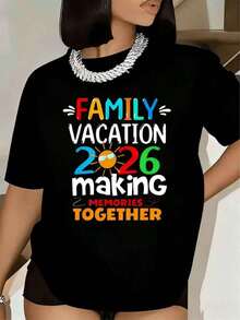 Women's Family Vacation T-Shirt 2026 Creating Memories Together Graphic Print Short Sleeve Crew Neck Casual Summer Travel Outfit 220g - 黑色 - 查看 5