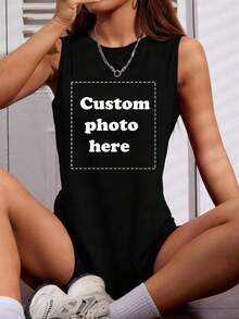 Camiseta suave 100% algodón, regalo personalizado - Camiseta o camiseta sin mangas para mujer, personalizable, añade tu propio texto/imagen (diseño de insignia/logotipo de empresa/foto familiar/selfie), diseña tu propio patrón impreso único, a la moda, casual, minimalista, personalizada, única, ropa para hombre, guardarropa cápsula, básicos/ropa urbana para hombre, regalo ideal para él, novio, familia, amigos, adecuada para cumpleaños, vacaciones, escuela/competición, deportes/escalada, etc. Verano Blanco, Estilo Deportivo Elevado, Regalo para la Dama de Honor, Camiseta de Algodón Transpirable, Combina con Todo, Coolcool - Negro - Ver 1