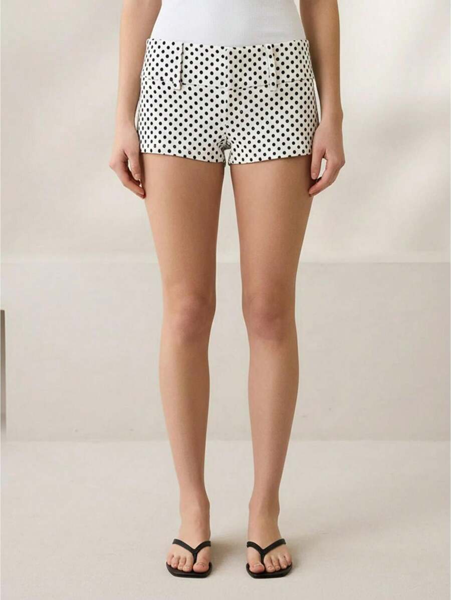 Women's Summer Mini Shorts Fashionable Dot Print/Striped Low Rise Going Out Micro Shorts - Blanco - Ver 1