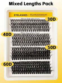 Kit de extensión de pestañas DIY con 320 piezas de rizo D, pestañas postizas individuales suaves y esponjosas de 30D-60D, incluye pegamento para pestañas, removedor y pinzas - Negro - Ver 6