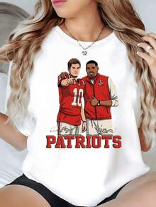 Two Figures In Red Jackets Celebrating Sportsmanship And Friendship With Large Lettering Reflecting Pride And Unity. Comfortable And Modern Casual Women's T-Shirt For Sports Fans. - White - View 8