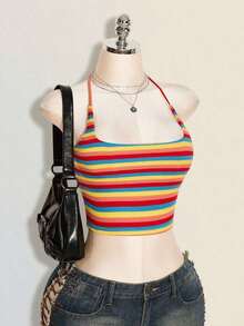 Camiseta de mujer de tirantes con cuello halter de unicolor - Multicolor - Ver 3