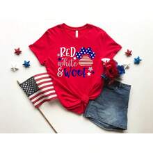 Red, White, And Blue T-Shirt, 4th Of July T-Shirt, Gift For Americans, Patriotic T-Shirt, Freedom T-Shirt, Independence T-Shirt, Red, White, And Blue Blouses For Women > Women's Blouses - 紅色 - 查看 1