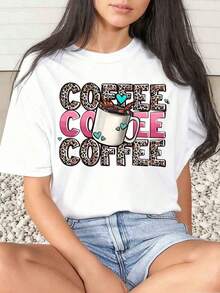 1 Piece Women's T-Shirt With Leopard Print And Text Design, Casual Daily Wear, Round Neck, Short Sleeve, Comfortable, 220G180g 100% Cotton - 黑色 - 查看 6