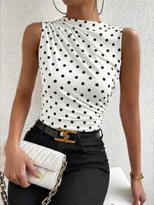 Blusa casual versátil con cuello alto y plisados para mujer - Negro 2 - Ver 8