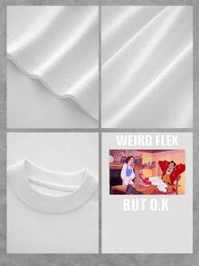 Humorous Illustration Depicting A Funny Scene With A Relaxed Character And The Ironic Phrase "WEIRD FLEX BUT O.K." Conveying A Sarcastic And Modern Attitude. Comfortable Casual Women's T-Shirts Ideal For Everyday Wear. - 白色 - 查看 4