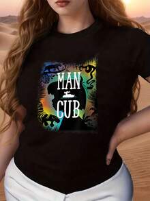 Silhouette Of A Young Woman Surrounded By Shadows Of Wild Animals And Rainbow Colors Symbolizing The Connection Between Humanity And Nature, Celebrating Inner Strength. Women's T-Shirt - Black - View 1