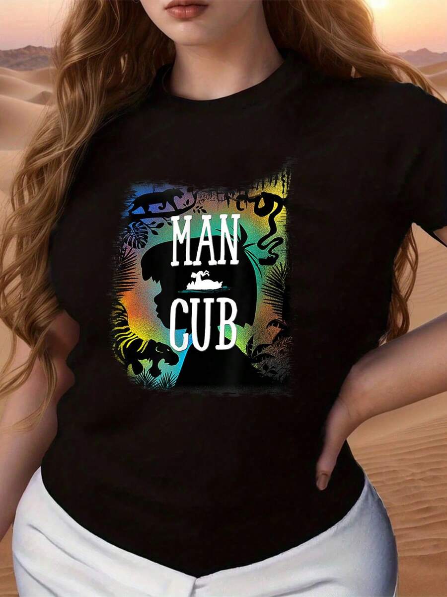 Silhouette Of A Young Woman Surrounded By Shadows Of Wild Animals And Rainbow Colors Symbolizing The Connection Between Humanity And Nature, Celebrating Inner Strength. Women's T-Shirt - Black - View 1