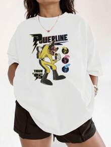 Colorful Figure Of An Animated Singer In A Yellow Suit Illuminated With Lightning, Symbolizing Energy, Youth, And Retro Nineties Music; Comfortable And Modern Women's T-Shirt For Everyday Wear - 白色 - 查看 1