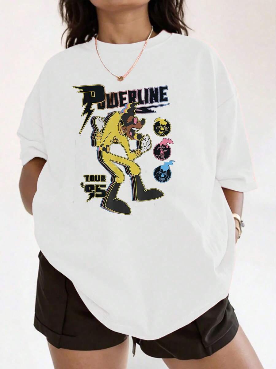 Colorful Figure Of An Animated Singer In A Yellow Suit Illuminated With Lightning, Symbolizing Energy, Youth, And Retro Nineties Music; Comfortable And Modern Women's T-Shirt For Everyday Wear - 白色 - 查看 1