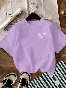 Camiseta deportiva casual con bordado de corazón para mujer de talla grande - Morado - Ver 3