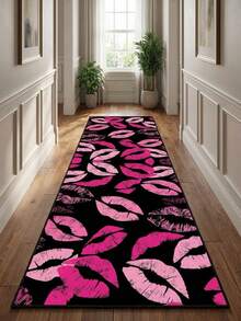 1 pieza Alfombra larga lavable con estampado de labios negros y rosas, alfombra de pasillo personalizada, alfombra de pasillo, alfombra, alfombra larga, alfombra de área, alfombra, decoración del hogar, alfombra de área, alfombra de área de la sala de estar, decoración del hogar de la sala de estar, decoración de la habitación, alfombra lavable - Multicolor - Ver 1
