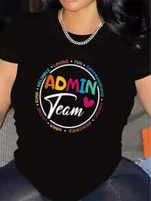 Short-Sleeved T-Shirt For Executive Team | Durable And Comfortable, An Ideal Choice For The Office Or Home, With A Fun And Colorful Design, Perfect For Everyday Wear, Made Of Lightweight And Breathable Fabric, An Elegant And Versatile Blouse For Women, With A Round Neck For Everyday Use. - 黑色 - 查看 7