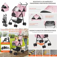 NOVAKA Carriola para Mascotas, Carriola de 4 Ruedas para Perros, Cuerpo Separable, Tejido de Malla Transpirable y Visible con Cesta de Almacenaje, Plegado Rápido - Rosa - Ver 1