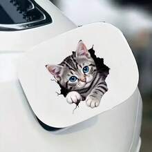 1张汽车贴纸 - 蓝眼睛灰虎斑猫从洞里探出头来，自粘防水耐用乙烯基材质，适用于汽车车窗、车身、笔记本电脑、头盔、滑板和其他光滑表面，酷炫动物贴纸 - 貓 - 查看 2