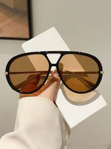 1pc Women's New Large Frame Fashion Glasses, Multi-Color Unique Frame, Double Bridge Design, Luxury Style, Fashionable Metal Temples, Unisex Glasses - Multicolor - View 1