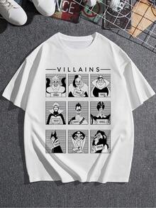 Retrato artístico con rostros icónicos de villanos clásicos que representan diferentes décadas con estilo gráfico retro en blanco y negro mostrando fuerza y personalidad única camiseta de mujer  cómoda y casual para uso diario - Blanco - Ver 3