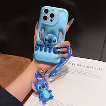Disney Lilo And Stitch Phone Case : 3D Fluffy Pattern Border Protector Phone Soft Phone Case With A Free Cute Stitch Bracelet Chain Lanyard, Stitch, Lilo, Angel, For Apple 17 Promax 17 Pro 16 15 14 13 12 11 Pro Max XS Max X XR Soft Cover Summer Phone Case - trắng - Xem 1