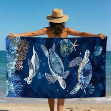1 Stück extra große marineblau Ozean Schildkröte Muster Strandtuch, Aquarellstruktur Schildkröte und Koralle, hüllen Sie sich in die Sanftheit und Kühle der Tiefsee ein. Dieses Gemälde verwendet ein tiefes Indigoblau als Basis und verwendet Aquarell, um eine Unterwasseratmosphäre zu schaffen, mit drei eleganten blauen Meeresschildkröten, die von Korallen, Seesternen und Blasen begleitet werden, und verströmt eine heilende Ozeanvibe. - I - Übersicht 5